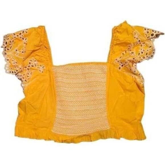 Tanya Taylor Austin Crop Top Square Neck Blouse Orange Size 22 - Picture 2 of 9